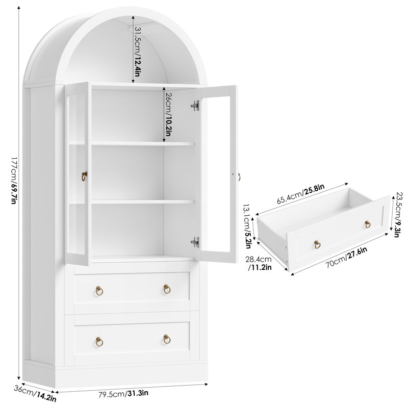 69.7"H Arched Freestanding Bathroom Cabinet, White