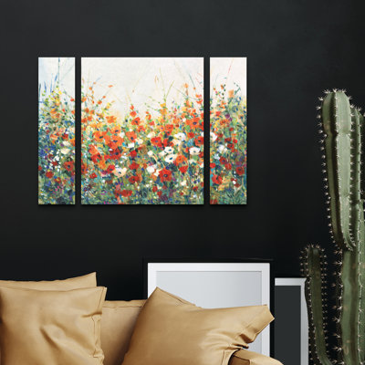 3 Panel Wall Art Set - Tim OToole 'Garden in Bloom I' Canvas Wall Art for Living Room, Bedroom, or Office Decor by 