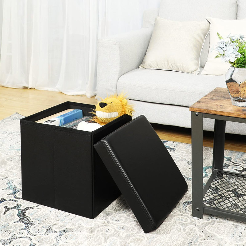 Repose-pieds pliable en similicuir avec rangement, Similicuir noir