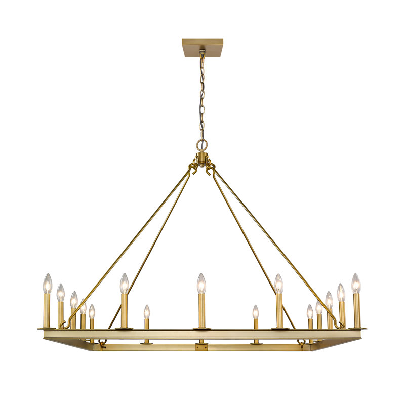 Lustre géométrique de style bougie à 16 lumières Jordan-Lee, Laiton vieilli