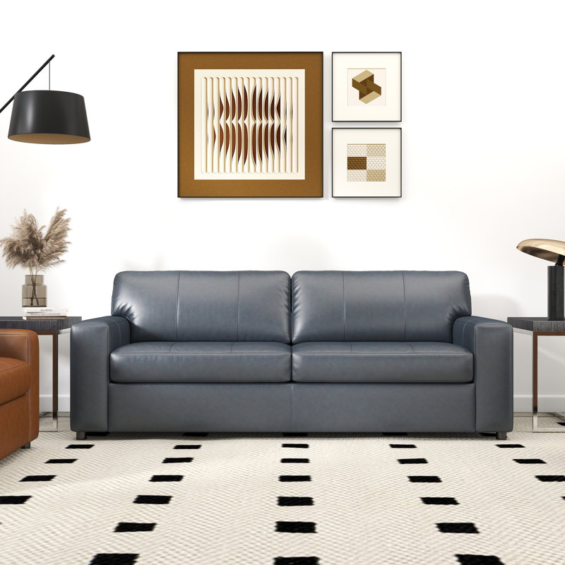 Latitude Run® Caro Leather Upholstered Sofa, Blue