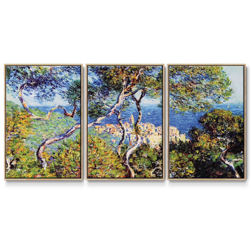 Monet, encadré sur toile, 3 pièces, Naturel, H 36 po x l 75 po x P 2 po