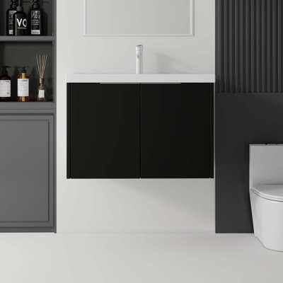 Meuble-lavabo flottant avec porte à fermeture en douceur et lavabo en céramique