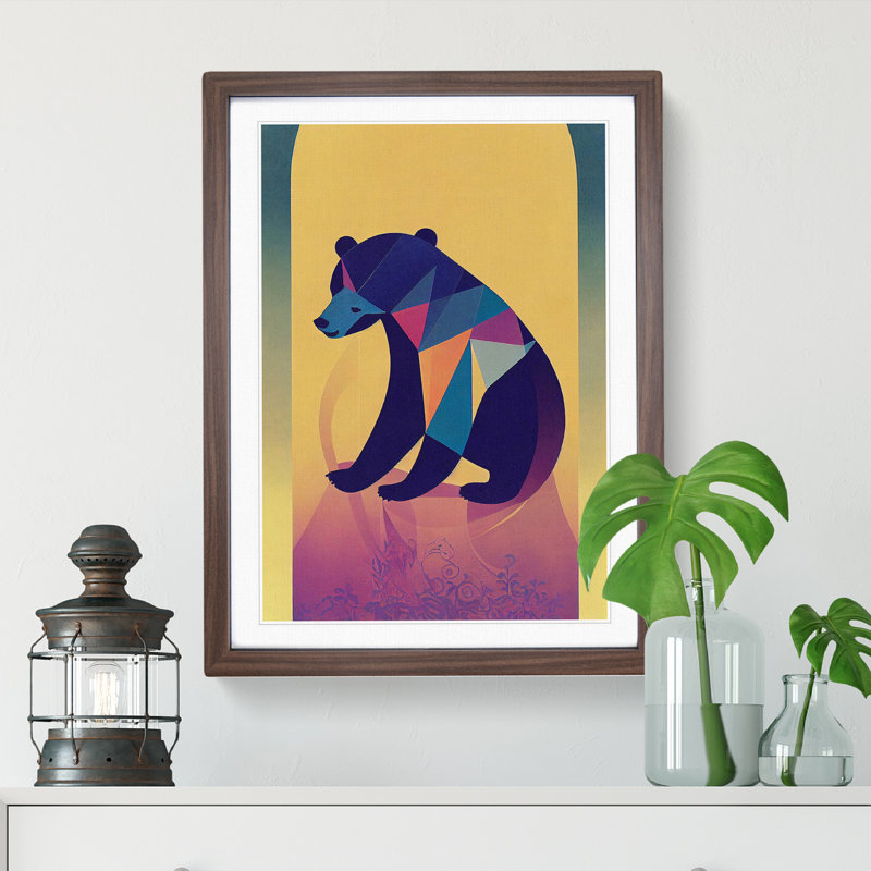 XV1022-3756X Resting Bear Abstract - Print, Walnut Framed, 66cm H x 48cm W, White