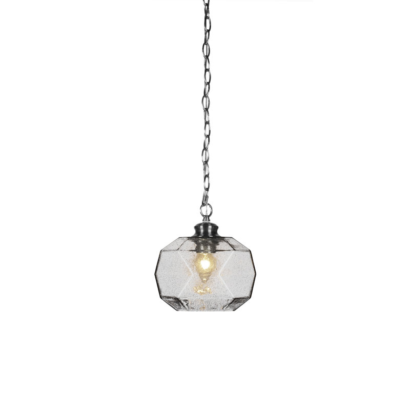 Pendentif Rocklin à chaîne, fini nickel brossé, verre fumé 22,2 cm, Fumée, Nickel brossé