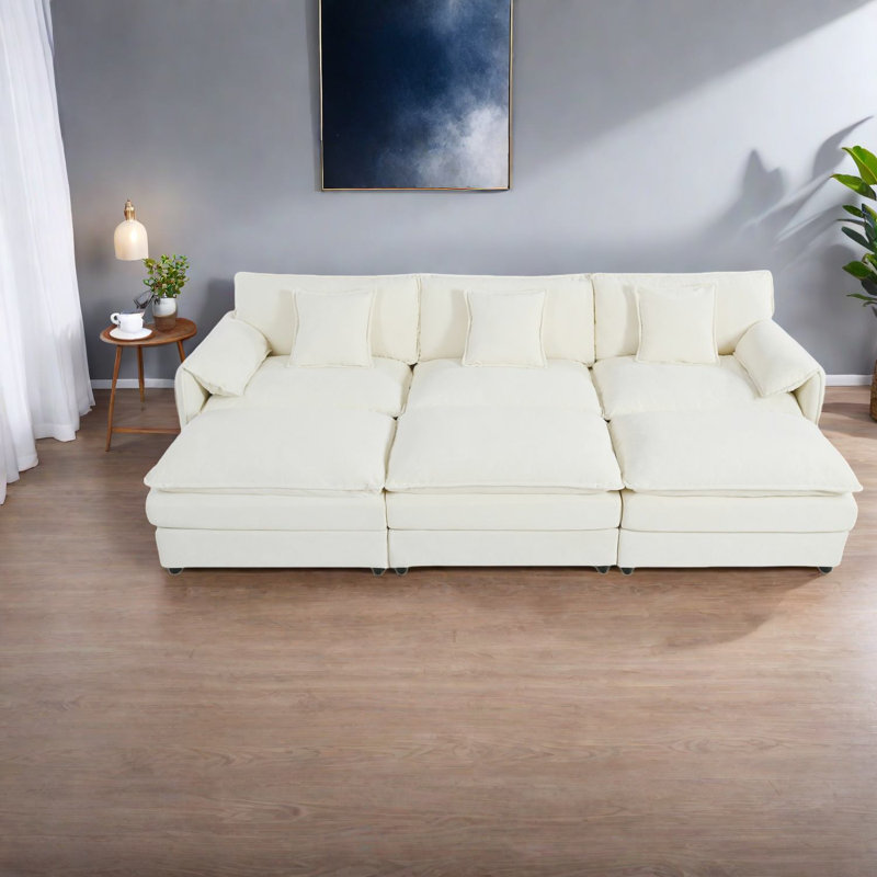 Canapés modulaires en chenille spacieux, canapé beige moderne pour la maison