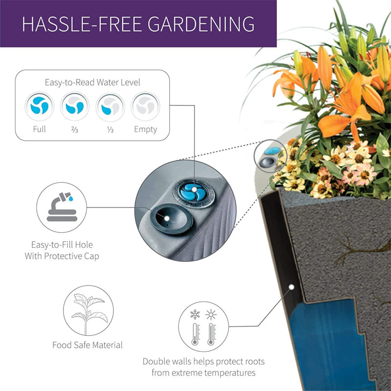 Caviar Black Tall Self-Watering Round Planter