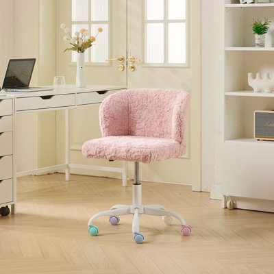 Chaise de bureau Furniture Furniture, chaise de bureau à domicile en poils de lapin artificiels avec base en métal, chaise de bureau pivotante réglable, chaise de coiffeuse