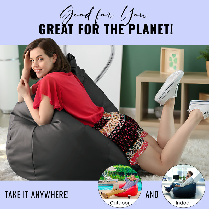 Premium Vinyl 31x33x20" Small Bean Bag Chair - w/Polystyrene Beads and CertiPUR Foam Filled Bean Bag for Adults, Teens and Kids