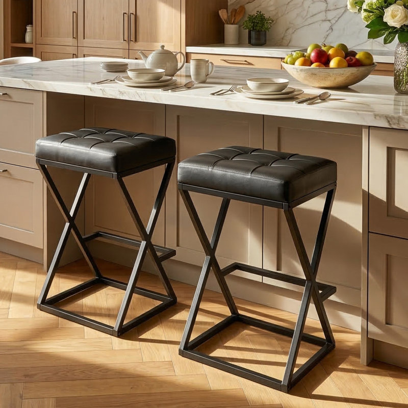 Tabouret de bar Mid-Century 26 po, Noir, 2