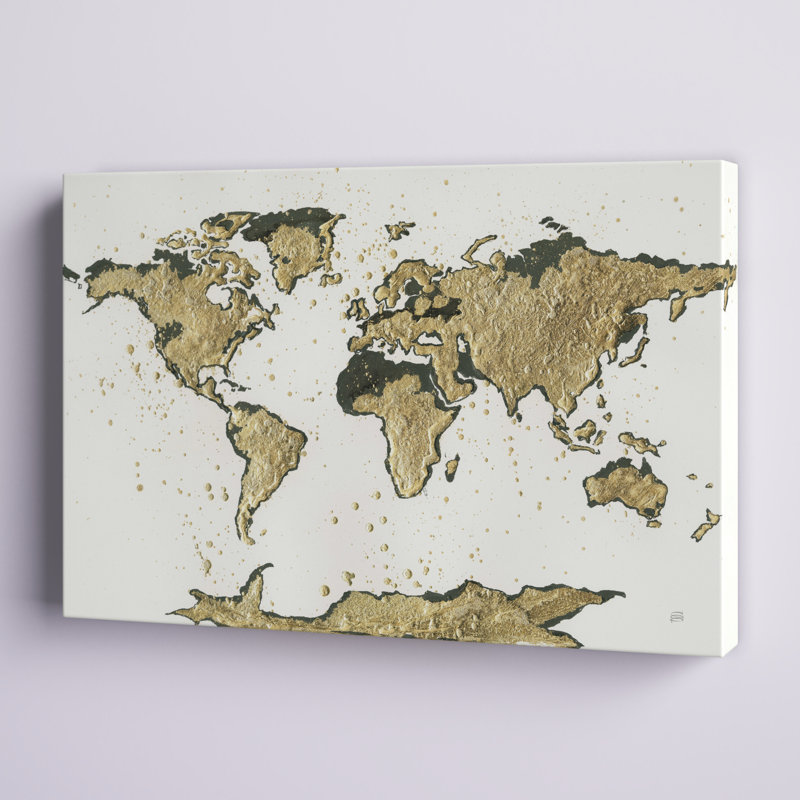 Carte du monde feuille d'or, H 8 po x l 12 po