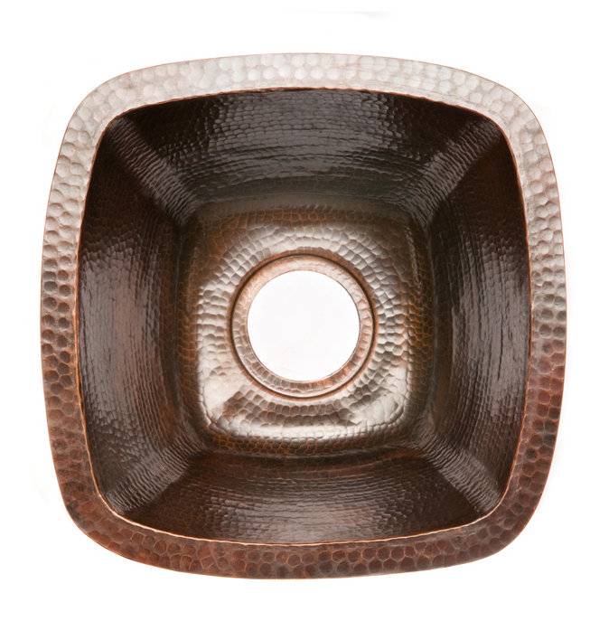 15" Square Hammered Copper Bar/Prep Sink w/ 3.5" Drain Opening
