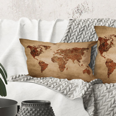 Rectangle,Ancient Map Of The World VII - Vintage Printed Throw Pillow