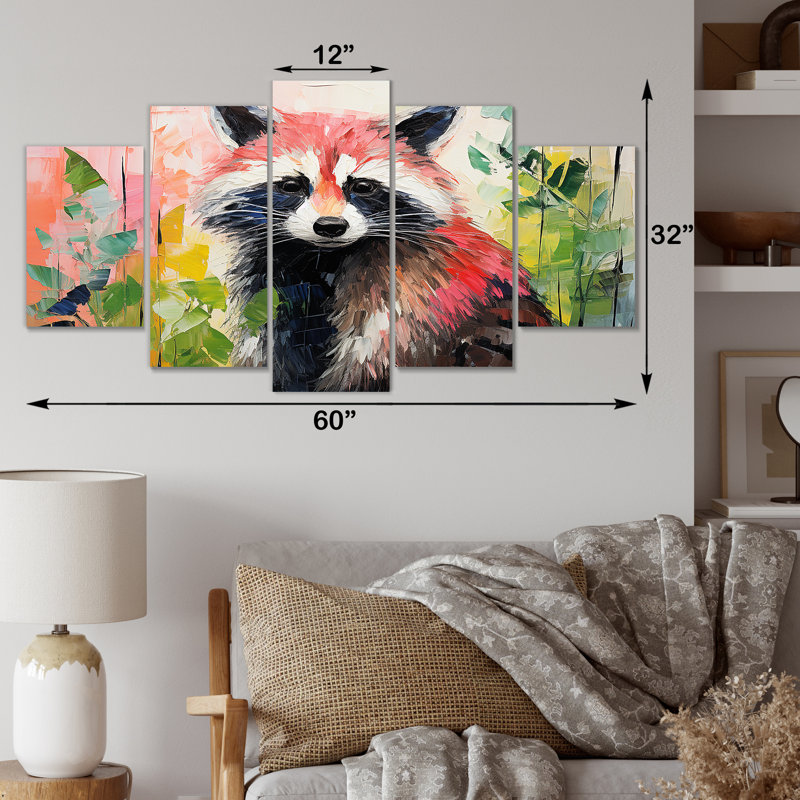 «Black and Green Raccoon Flower II - Raccoon Multipanel», ensemble de décorations murales
