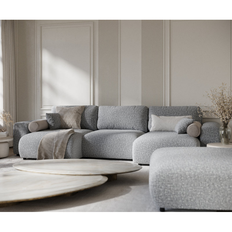Six-seater panoramic sofa, Grey Boucle