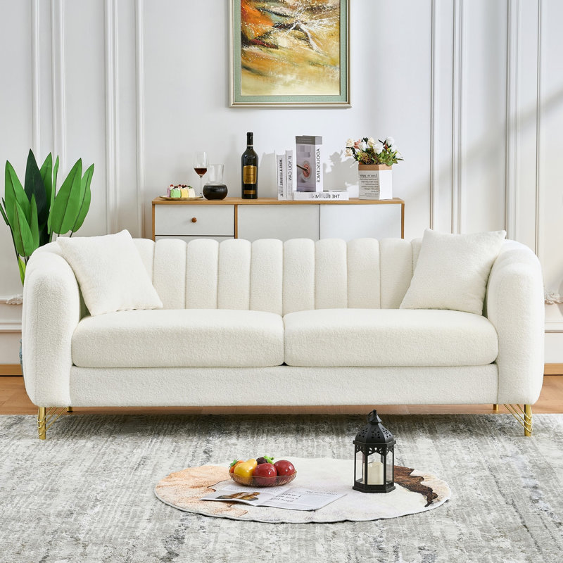 Chenille de 83 po avec mousse à haute densité, pieds en métal et deux coussins décoratifs pour socialiser dans le salon, luxueux canapé-lit 3 places rembourré à ressorts, siège à siège mi-ferme élégant