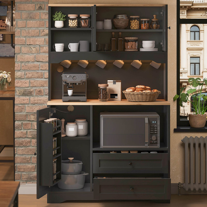 163cm Kitchen Pantry, Black