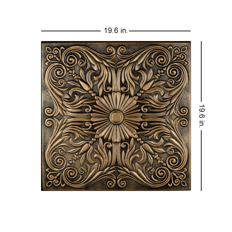 Spanish Silver 1.6 ft. x 1.6 ft. Polystyrene Glue-up Ceiling Tile, Antique Brass
