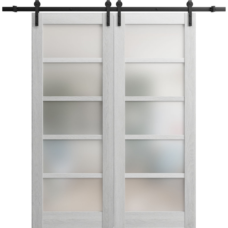 Porte de grange à panneaux en bois Quadro sans trousse de quincaillerie d'installation, 56 po x 84 po, Gris clair