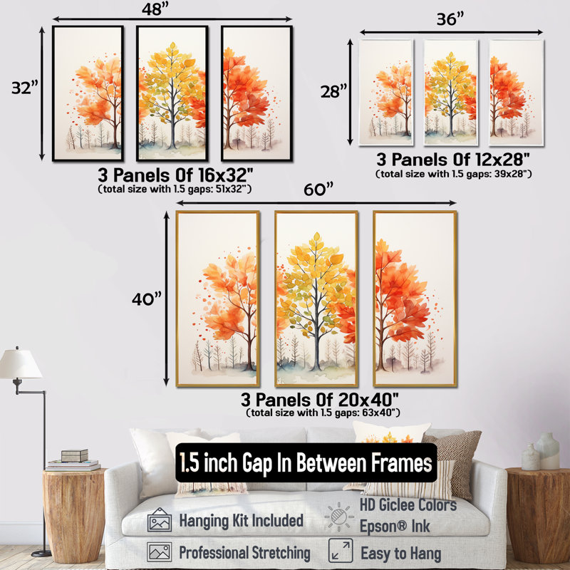 Jaune et orange, feuilles d'automne, beauté II - érable, art mural, H 28 po x l 36 po x P 1 po, Cadre flottant doré