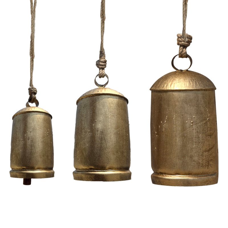  Zaira Iron Cow Bells Set Antique Gold Rustic Decor Set of 3