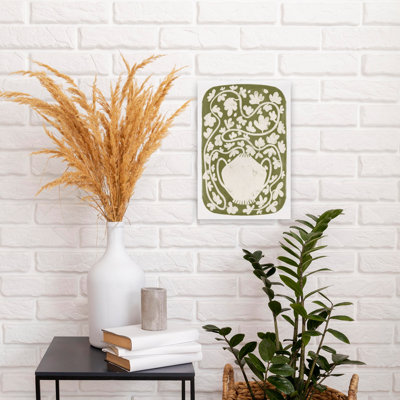 Greek Vase With Vines Olive Green Minimalist Mystical Abstract Butterfly Landscape Nature Wall Art Print 1 Piece Wrapped Canvas Wall Art