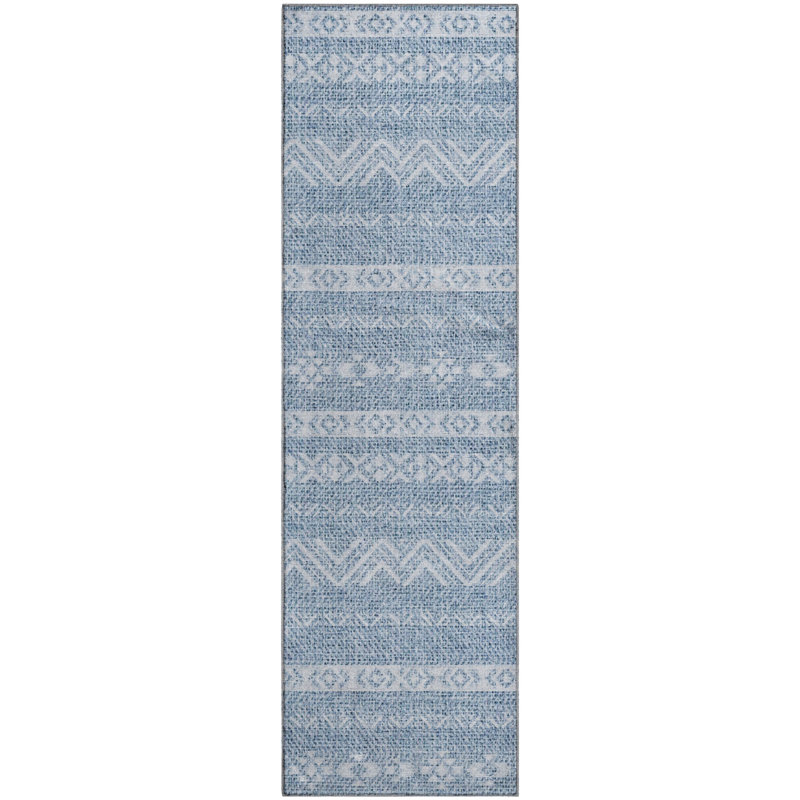 Premium Machine Washable Prisco Blue Rug, Runner 2'3" x 7'6"