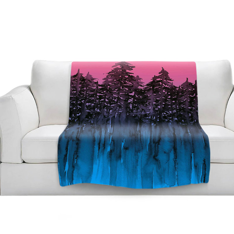 Couverture sherpa bleu rose rose tree trees, l 68 po x L 80 po