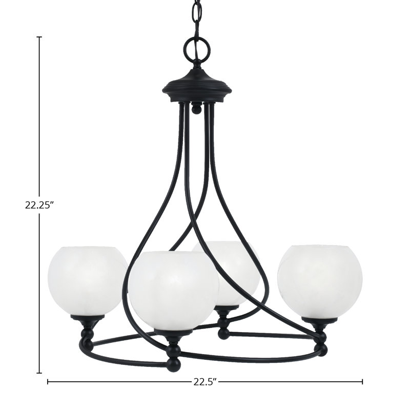 Lustre 4 lumières Sadea illustré avec verre de 5,75 po, Blanc, Noir mat