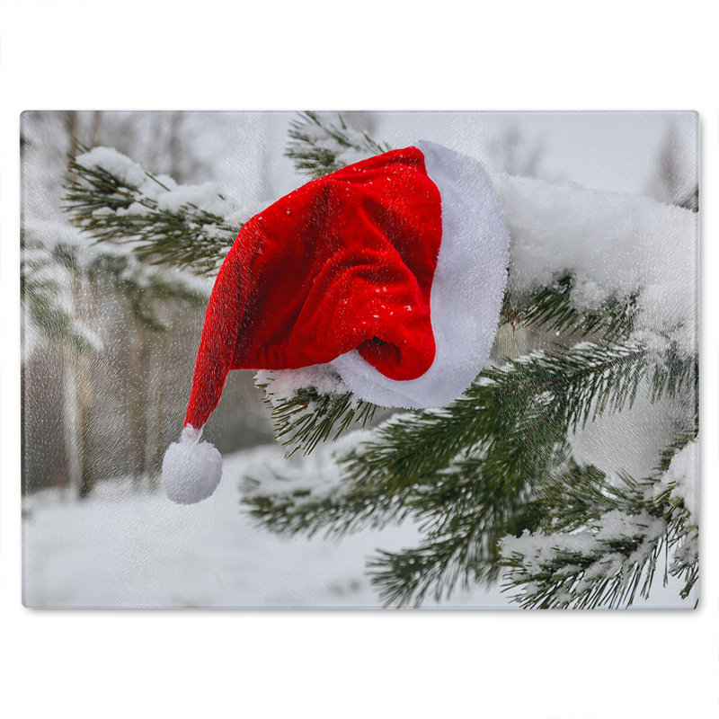 Santa Claus Hat Dining Glass Chopping Board, 28cm L x 20cm W