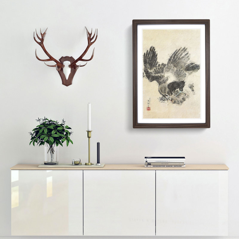 Eagle Attacking a Monkey by Kawanabe Kyosai - Picture Frame Painting Print, 36cm H x 27cm W x 2cm D, Walnut Framed