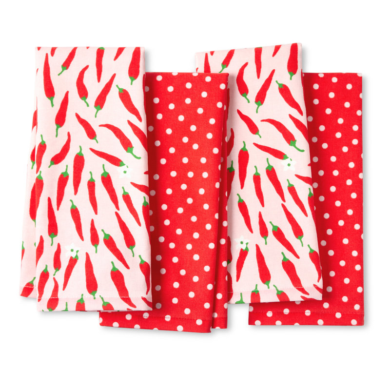 KATE SPADE NEW YORK Hot Hot Hot Peppers And Spring Time Dot Kitchen Towel Set, 17"x28", Red