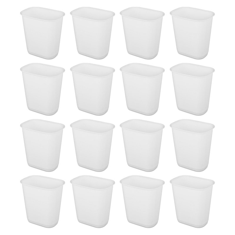 Sterilite 3 Gallon Rectangular Wastebasket Small Home Trash Bin, 16 Pack, White