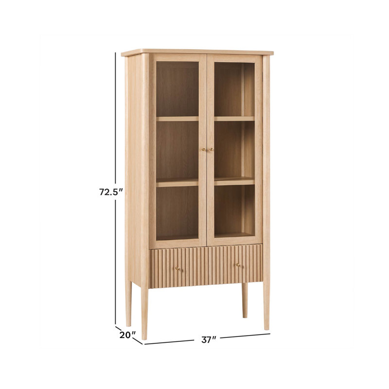 Aleric Modern Fluted Glass Bookshelf Cabinet, Coastal Oak