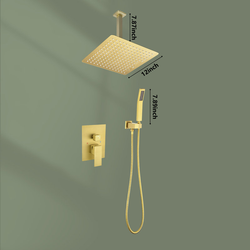Complete Shower System with Rough in-Valve, Brushed Gold