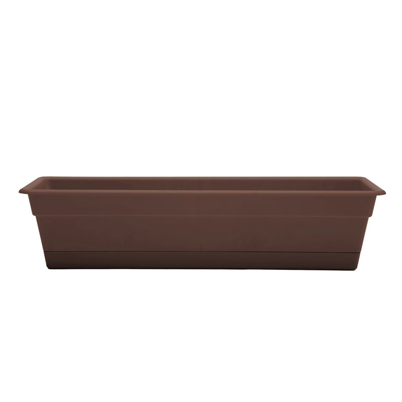 Dura Cotta Traditional Plastic Indoor/Outdoor Rectangle Window Box Planter with Attached Saucer, Chocolate