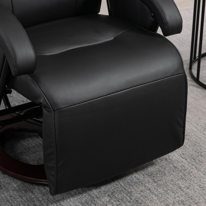 Blanscet Faux Leather Swivel Recliner, Black Faux Leather