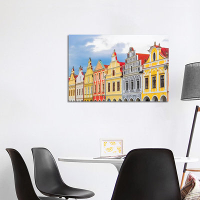 Europe, Czech Republic, Telc. Colourful Houses on Main Square. 1 Piece Wrapped Canvas Wall Art