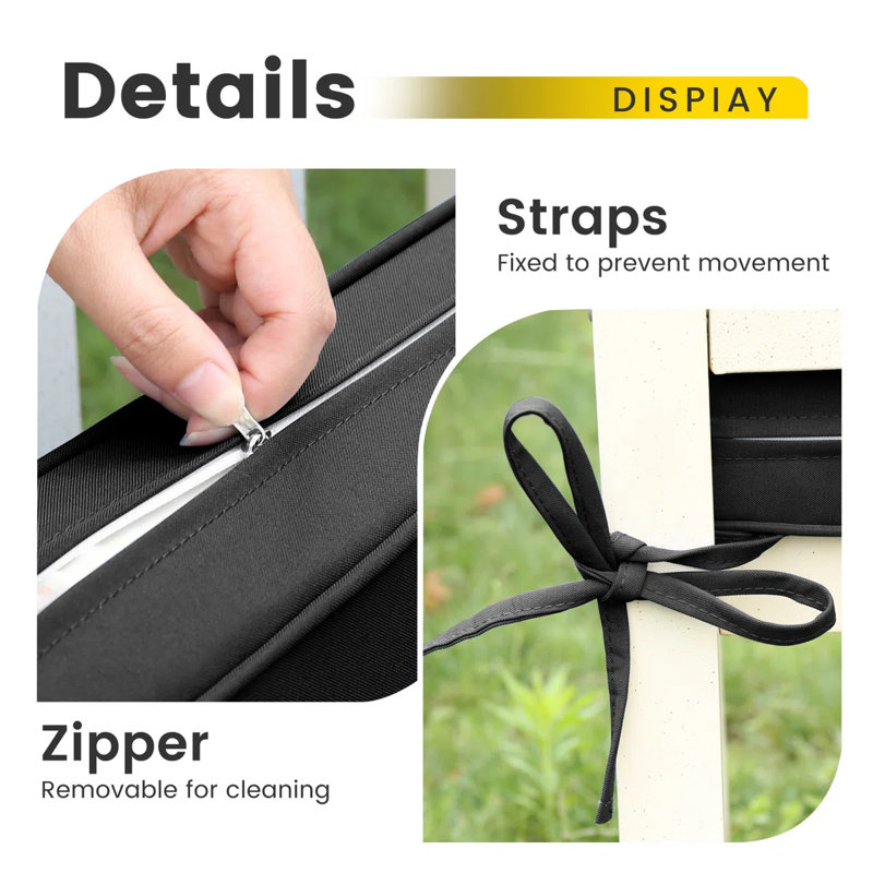 Outdoor Bench Cushion, 42 x 18 x 3 in, with Removable Cover, Waterproof, UV-Resistant, and Anti-Slip with Ties,black, Black