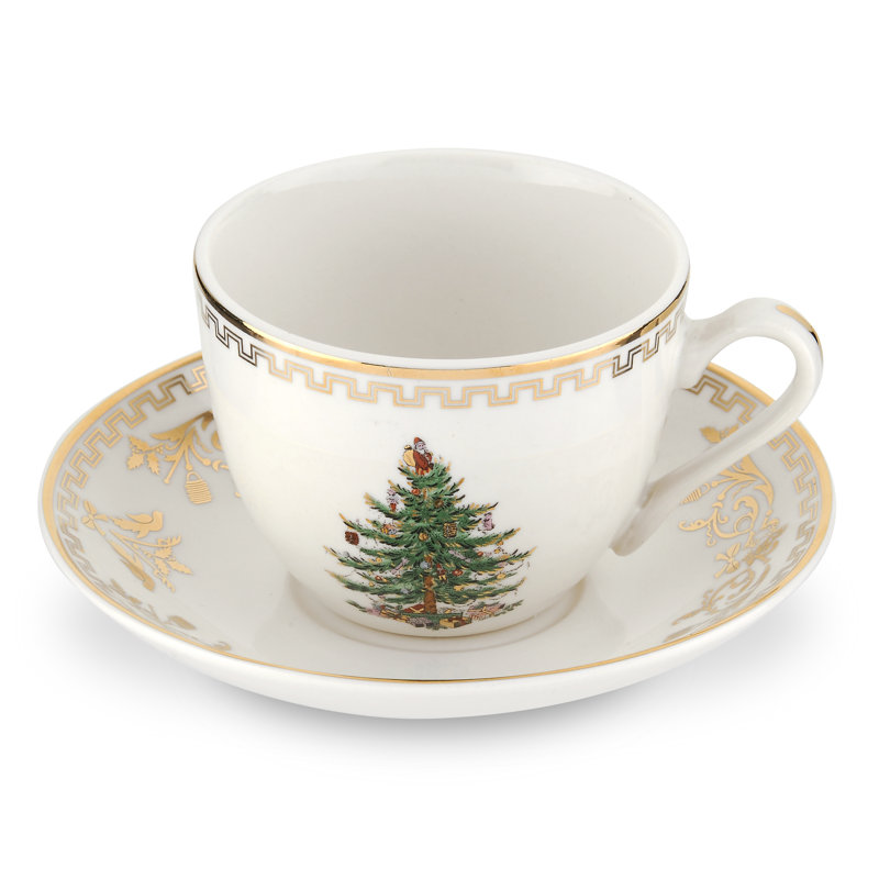 Ensemble de tasse à thé et soucoupe dorée Spode Christmas Tree