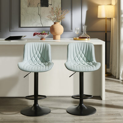 Tabouret de bar réglable rond en similicuir Roundhill Furniture Kovyn, ensemble de 2, bleu