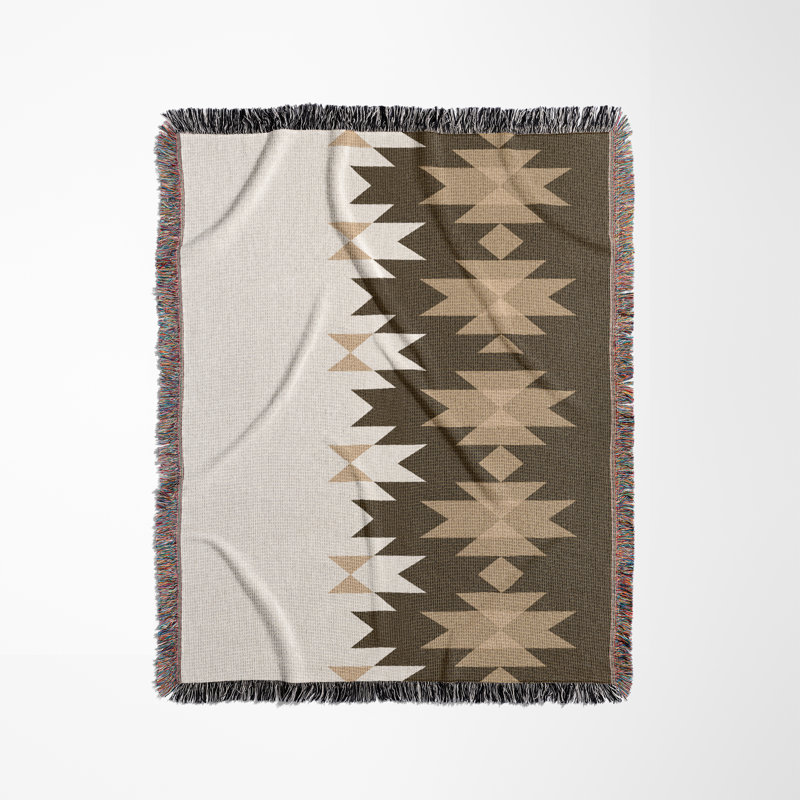 Couverture en mélange de coton Shako South Western, Brun / blanc cassé, L 60 po x l 60 po