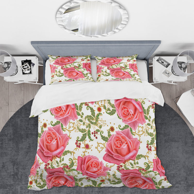 Ensemble de housse de couette Tropical - Pink Vintages Roses II - Microfibre de polyester