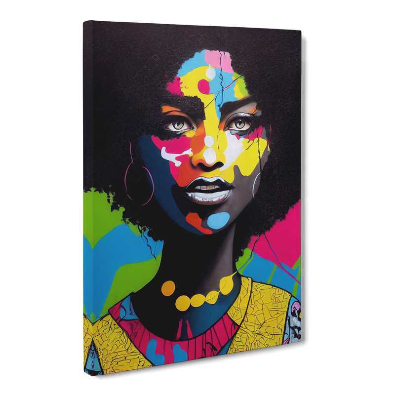Woman With Afro Graffiti Art - Wrapped Canvas, 76cm H x 50cm W x 3cm D