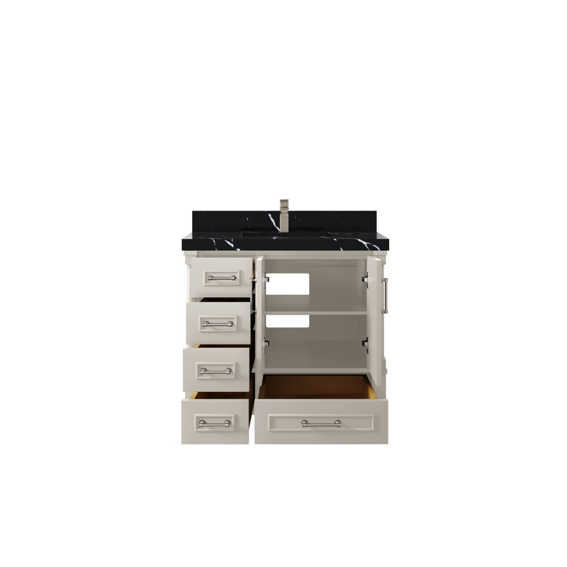Meuble-lavabo simple 36 po avec plateau Aberdeen, Noir Calacatta