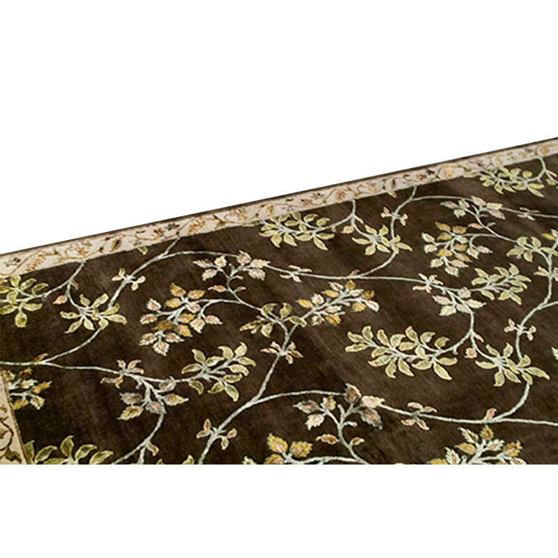 Tapis brun et ivoire de haute qualité noué à la main