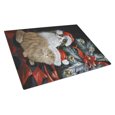 Cat Kitty Glitter Christmas Glass Cutting Board Large-Christmas
