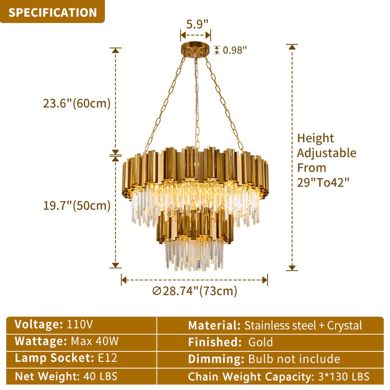 1 - Light Chandelier, Brass