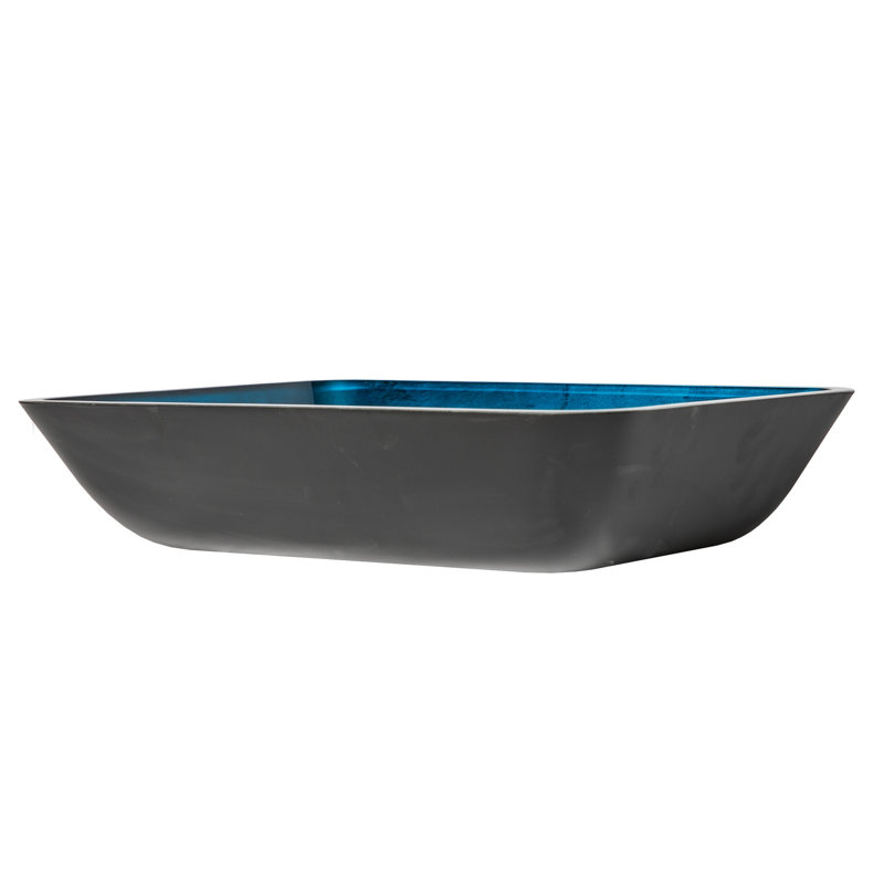 Lavabo de salle de bain vasque rectangulaire en verre trempé bleu