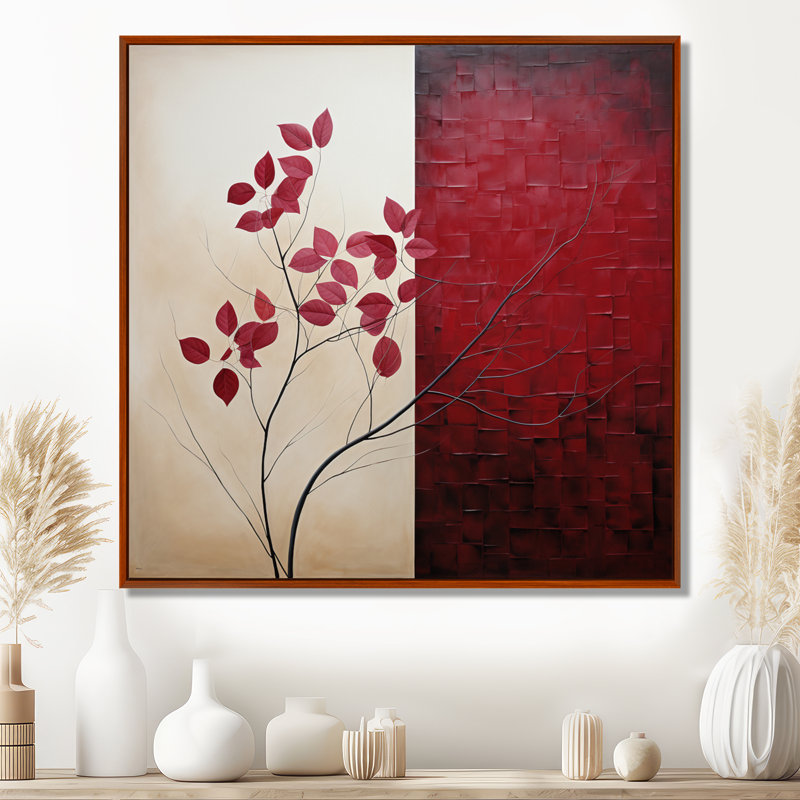 «Bordeaux Bold Leaf I - Leaves Large», art mural, H 16 po x l 16 po x P 1 po, Cadre flottant brun